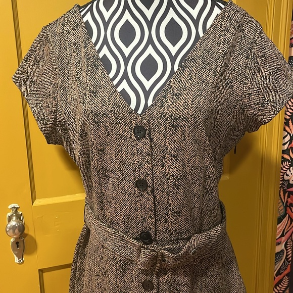 Express Size L Mocha & Black Faux Button-up Midi Dress - Picture 2 of 7